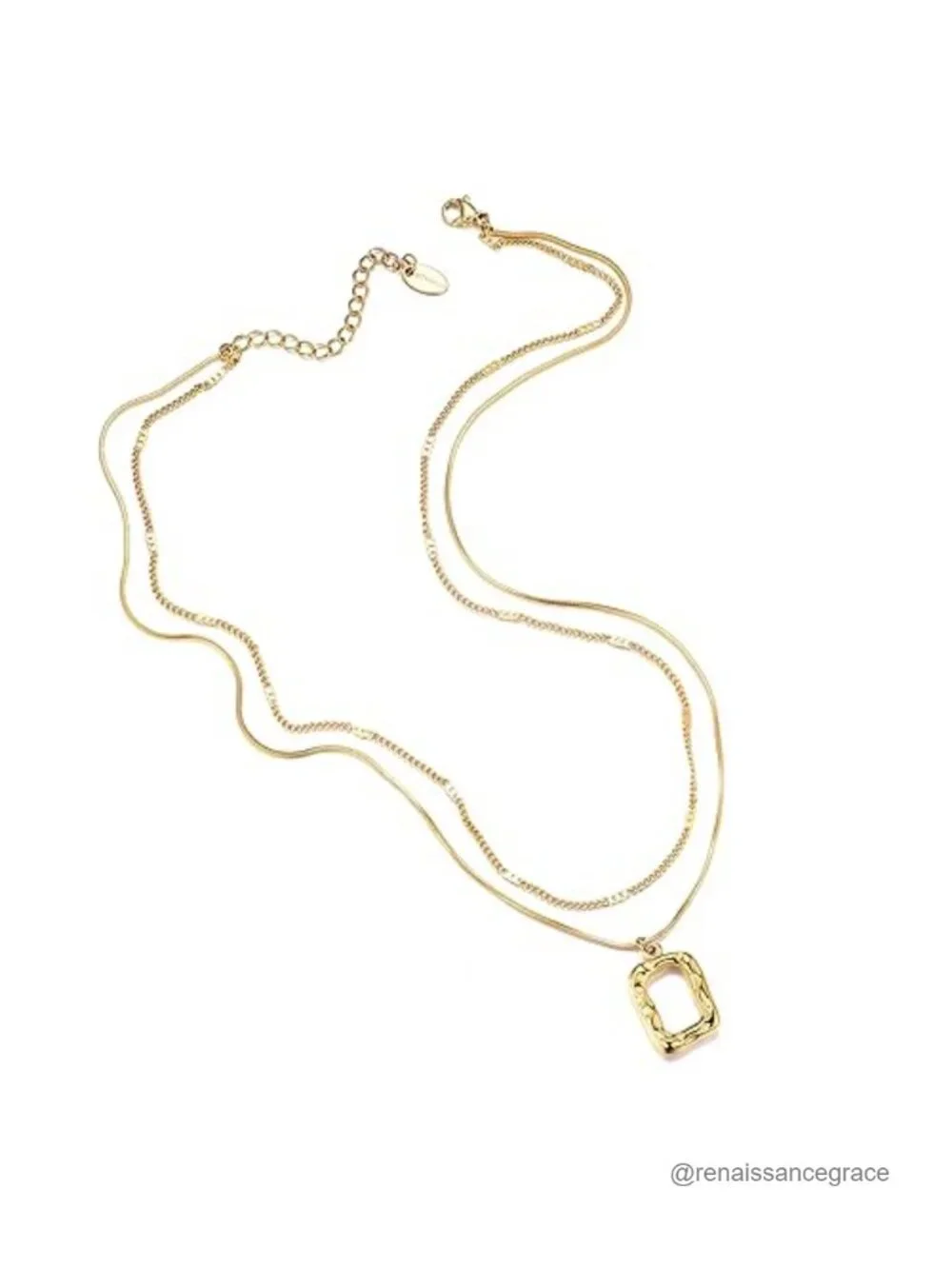 14K Real Gold Plated Layered Choker Necklace for Women Dainty Square Pendant